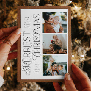 3 Photos Merriest Christmas Modern Holiday Card