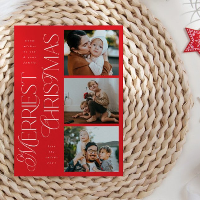 3 Photos Merriest Christmas Red Holiday Card (Creator Uploaded)