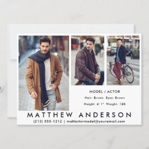 3 Photos Model Actor Comp Card White