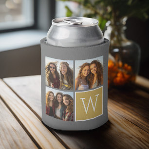3 Photos - Photo Collage Custom Monogram Can Cooler