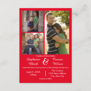 3 Photos Red - 3x5 Wedding Invitation