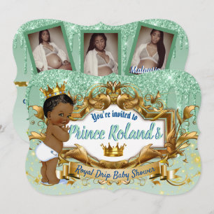 3 Photos  Royal African Prince  Green Glitter Drip Invitation
