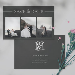 3 Photos Simple and Minimalist Black Wedding Save  The Date