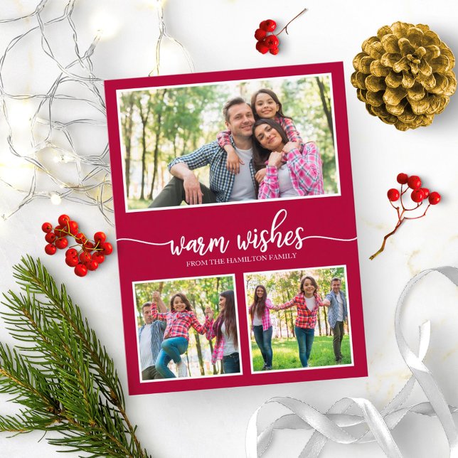3 Photos Warm Wishes Simple Modern Christmas Postcard (Creator Uploaded)
