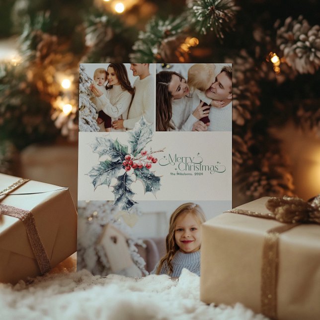 3 Photos Watercolor Christmas Winter Wonderland Holiday Card (Creator Uploaded)