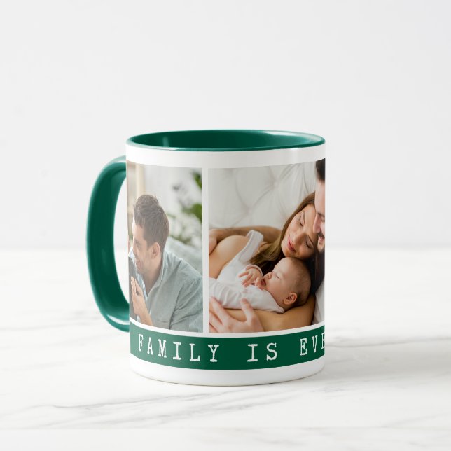3 Picture Multi Photo Collage Family Quote  Green Mug (Front Left)