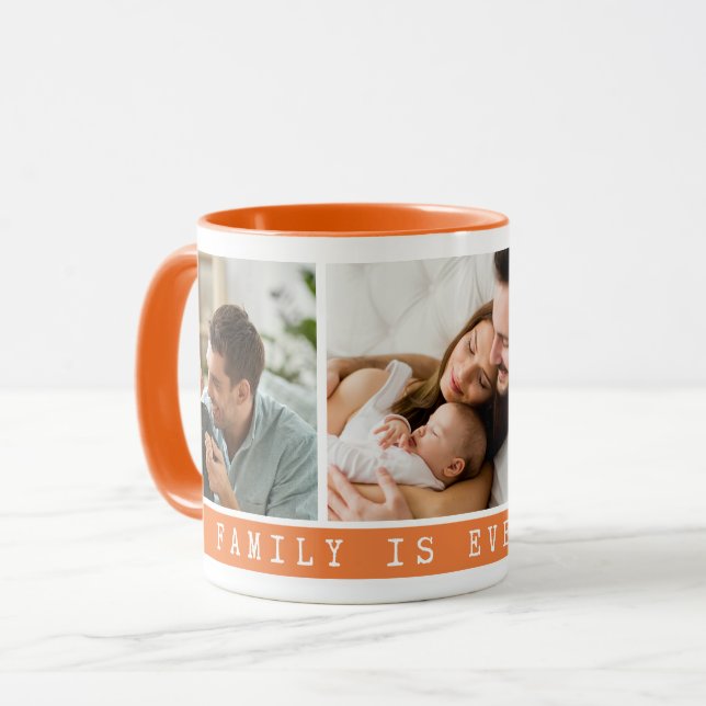 3 Picture Multi Photo Collage Family Quote  Orange Mug (Front Left)