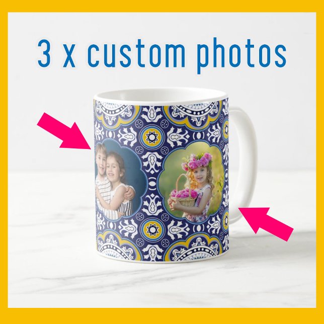 💛💙3 pictures and text, Mediterranean Azulejo Coffee Mug (Creator Uploaded)
