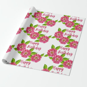 3 pink Birthday Flowers Wrapping Paper
