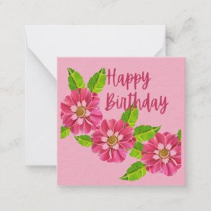 3 Pink Flowers Birthday wishes  Note Card