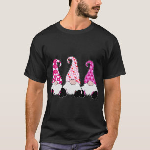 3 Pink Valentine Gnomes Cute Elves Hearts Love Nor T-Shirt
