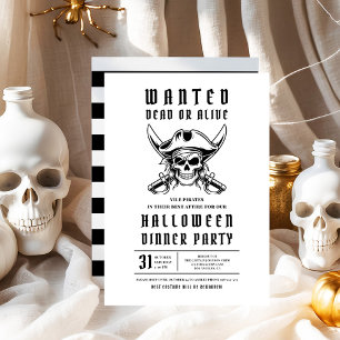3 Pirate Skull Halloween Dinner Party  Invitation