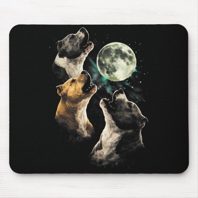 3 pit bull dogs howling moon cute funny pittie mouse pad (Front)
