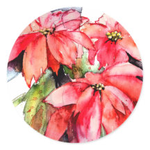 3 Poinsettias Christmas stickers