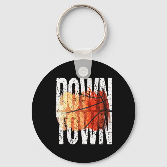 3 Point Shot Basketball Graphic - Downtown  Key Ring (Front)