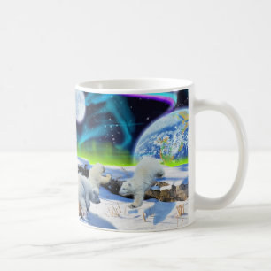 3 Polar Bear Cubs Playing in Snow - Earth Day Art Coffee Mug