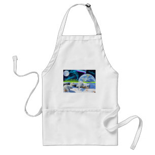 3 Polar Bear Cubs Playing in Snow - Earth Day Art Standard Apron