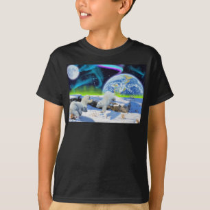 3 Polar Bear Cubs Playing in Snow - Earth Day Art T-Shirt