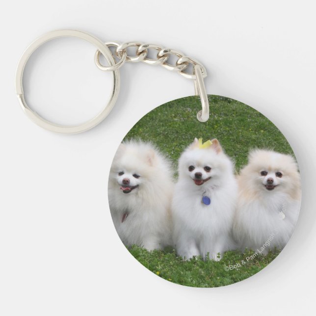 3 Pomeranians Sitting Key Ring (Front)