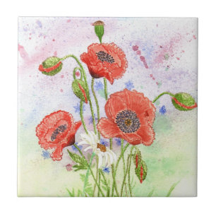 '3 Poppies' Tile