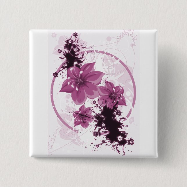3 Pretty Flowers - Pink 15 Cm Square Badge (Front)