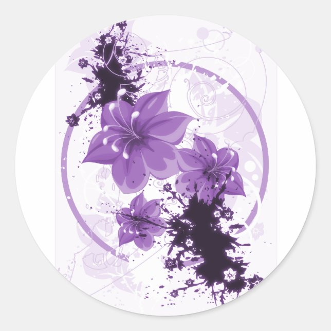 3 Pretty Flowers - Purple Classic Round Sticker (Front)