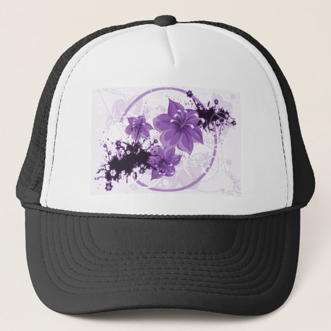 3 Pretty Flowers - Purple Trucker Hat (Front)
