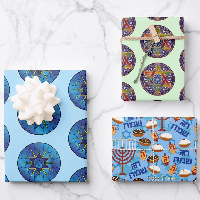 3 Pretty Happy Hanukkah Wrapping Paper Gift Wrap (Creator Uploaded)