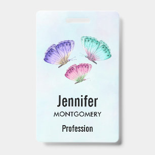 3 Pretty Pastel Watercolor Butterflies ID Badge