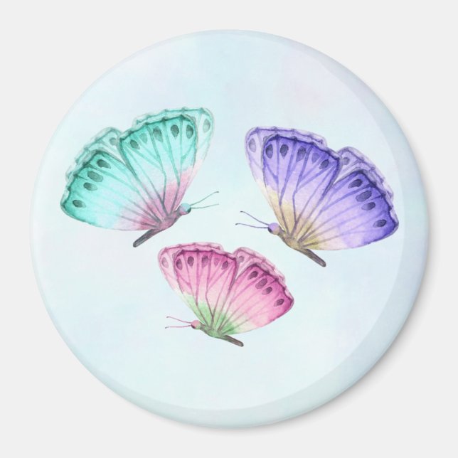 3 Pretty Pastel Watercolor Butterflies Magnet (Front)