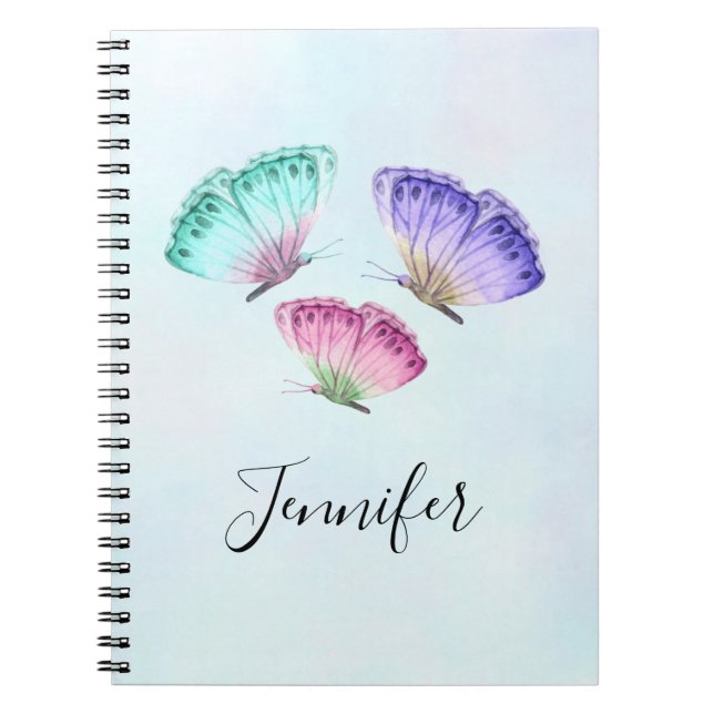 3 Pretty Pastel Watercolor Butterflies Notebook (Front)