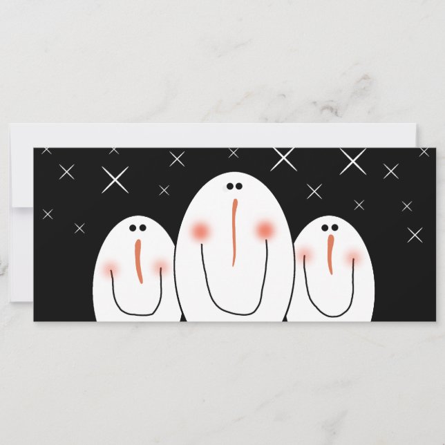 3 Primitive Folk Art Snowmen Holiday Party Invitation (Front)