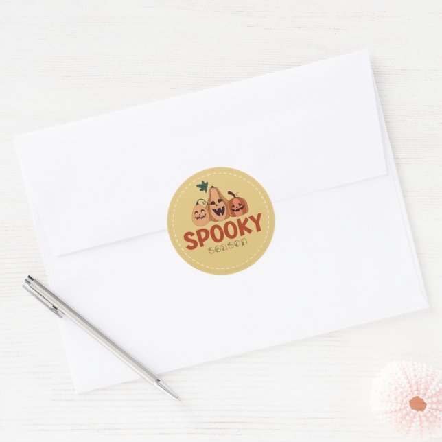3 Pumpkins Spooky Season Halloween Round Sticker (Envelope)