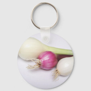 3 purple and white onions key ring