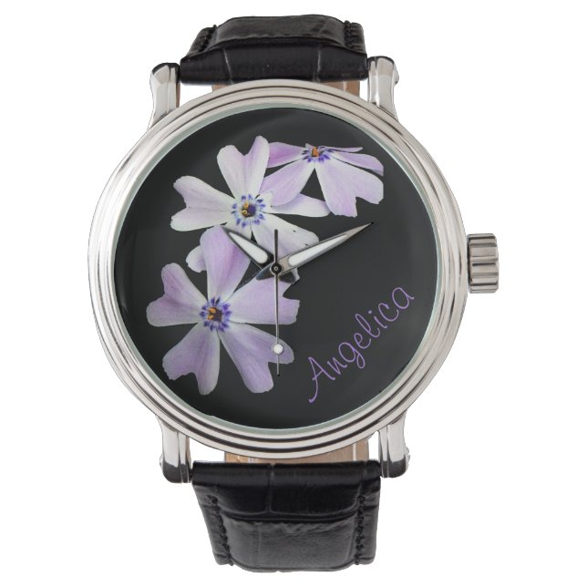 3 Purple Flowers Personalised Watch (Front)