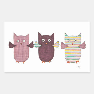 3 Purple Owls Flying Rectangular Sticker
