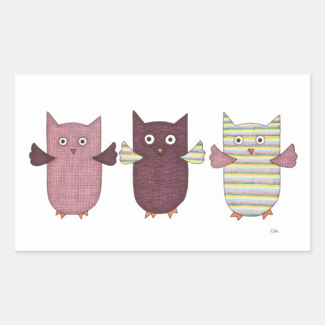 3 Purple Owls Flying Rectangular Sticker (Front)