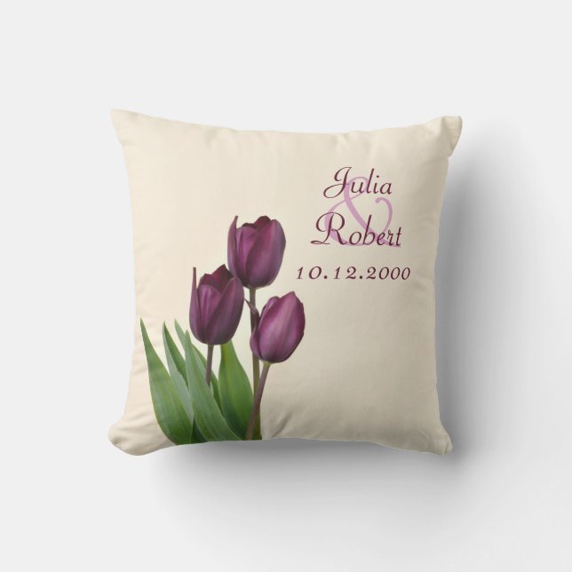 3 Purple tulips cream anniversary Cushion (Front)