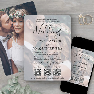 3 QR Codes Modern All-in-One Photo Overlay Wedding Invitation