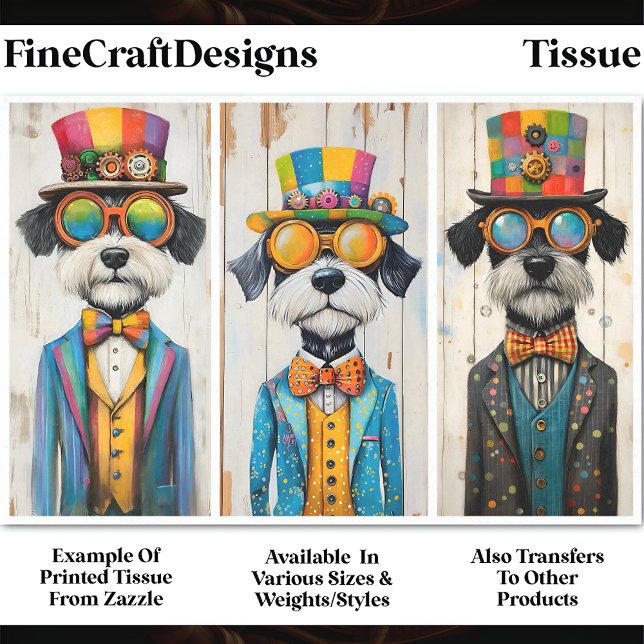 3 Quirky Steampunk Schnauzer Dogs DDE5 Decoupage Tissue Paper (Creator Uploaded)