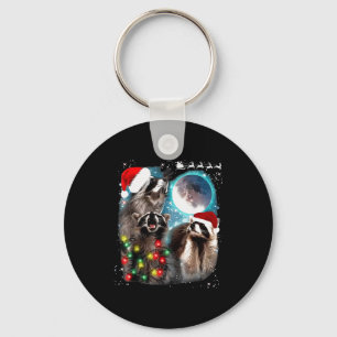 3 Racoon Moon Howling Raccoon Christmas Santa Raco Key Ring