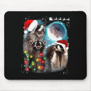 3 Racoon Moon Howling Raccoon Christmas Santa Raco Mouse Pad
