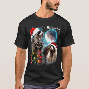 3 Racoon Moon Howling Raccoon Christmas Santa Raco T-Shirt