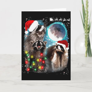 3 Racoon Moon Howling Racoon Christmas Santa Raco Card