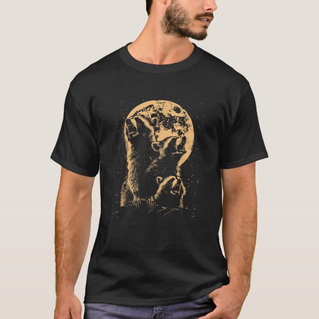 3 Racoon Moon Howling Racoon Humour Meme Animals T T-Shirt (Front)