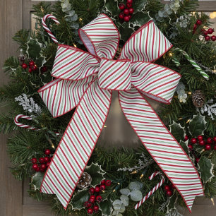 3" Red and Green Candy Cane Pinstripe Xmas Pattern Grosgrain Ribbon