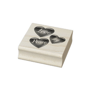 3 Red heart shaped, love, Joy, Peace hearts, Rubber Stamp