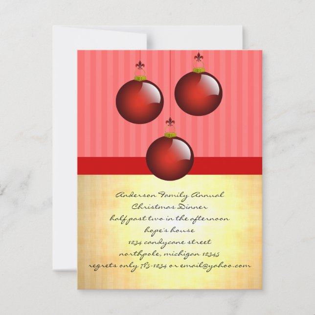 3 Red Ornaments Invitation (Front)