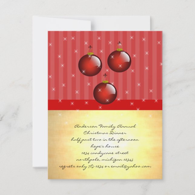 3 Red Ornaments Invitation (Front)