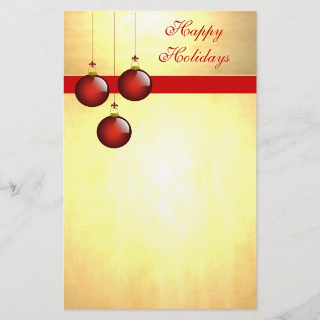 3 Red Ornaments Stationery (Front)